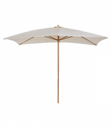 Patio Parasol Umbrella, Wood, Polyester, White, 295cm x 200cm x 255cm, 6 Ribs