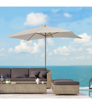Patio Parasol Umbrella, Wood, Polyester, White, 295cm x 200cm x 255cm, 6 Ribs