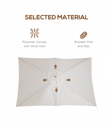 Patio Parasol Umbrella, Wood, Polyester, White, 295cm x 200cm x 255cm, 6 Ribs