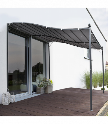 Metal Wall Awning Canopy Grey 297cm x 297cm x 250cm UV Wind Rain Protection