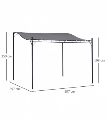 Metal Wall Awning Canopy Grey 297cm x 297cm x 250cm UV Wind Rain Protection
