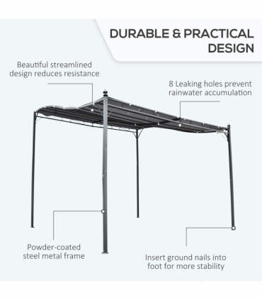 Metal Wall Awning Canopy Grey 297cm x 297cm x 250cm UV Wind Rain Protection