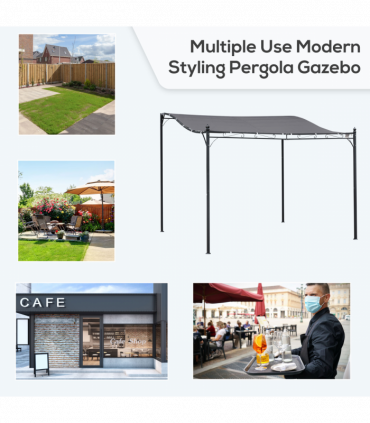 Metal Wall Awning Canopy Grey 297cm x 297cm x 250cm UV Wind Rain Protection