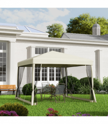 3x3m Pop Up Gazebo W/ Mesh Walls-Tan
