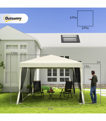 3x3m Pop Up Gazebo W/ Mesh Walls-Tan