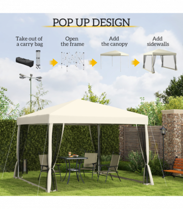 3x3m Pop Up Gazebo W/ Mesh Walls-Tan