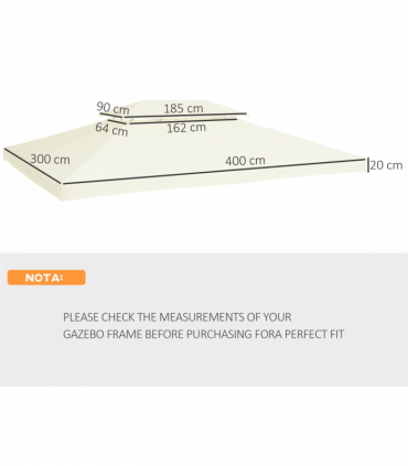 3x4 m 2-Tier Waterproof Gazebo Replacement Top-Cream-White