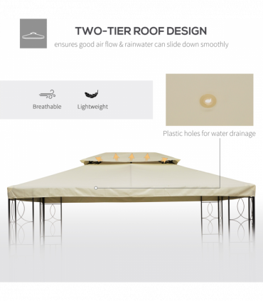 3x4 m 2-Tier Waterproof Gazebo Replacement Top-Cream-White
