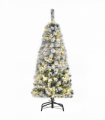 4 Feet Prelit Artificial Snow Flocked Christmas Tree Warm LED Light Green White