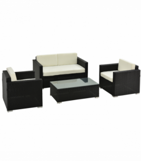 Garden & Patio 4 Pieces Rattan Sofa Set, Steel-Black, 124cmx68cmx68cm