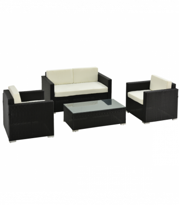 Garden & Patio 4 Pieces Rattan Sofa Set, Steel-Black, 124cmx68cmx68cm