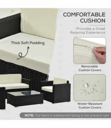 Garden & Patio 4 Pieces Rattan Sofa Set, Steel-Black, 124cmx68cmx68cm