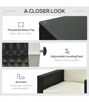 Garden & Patio 4 Pieces Rattan Sofa Set, Steel-Black, 124cmx68cmx68cm