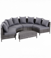 4-Seater Half Moon Shaped Rattan Outdoor Garden Furniture Set Grey
