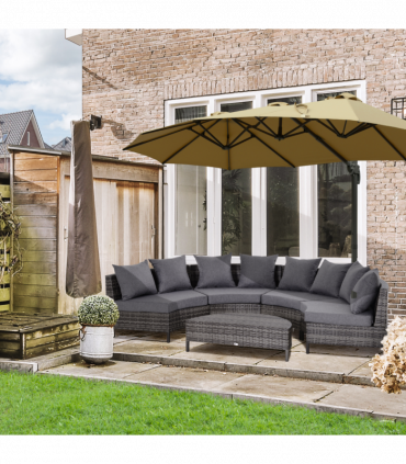 4-Seater Half Moon Shaped Rattan Outdoor Garden Furniture Set Grey