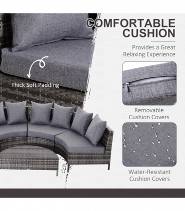 4-Seater Half Moon Shaped Rattan Outdoor Garden Furniture Set Grey