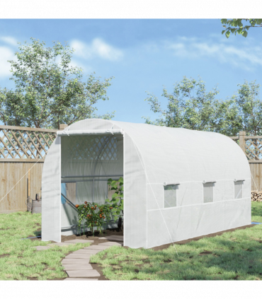 Outdoor Walk-In Poly Tunnel Greenhouse White Galvanized Steel Tube 4.5m x 2m