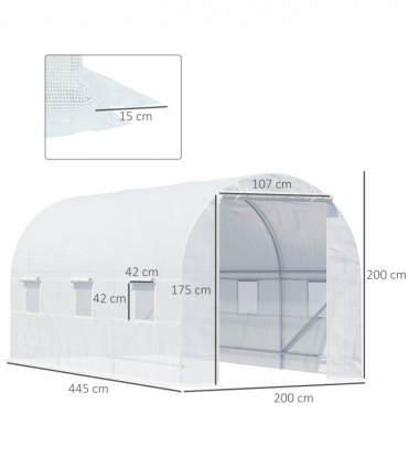 Outdoor Walk-In Poly Tunnel Greenhouse White Galvanized Steel Tube 4.5m x 2m