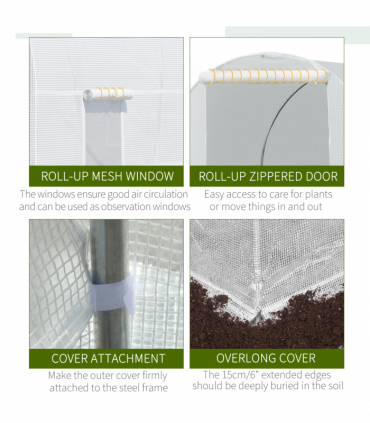 Outdoor Walk-In Poly Tunnel Greenhouse White Galvanized Steel Tube 4.5m x 2m