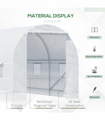 Outdoor Walk-In Poly Tunnel Greenhouse White Galvanized Steel Tube 4.5m x 2m