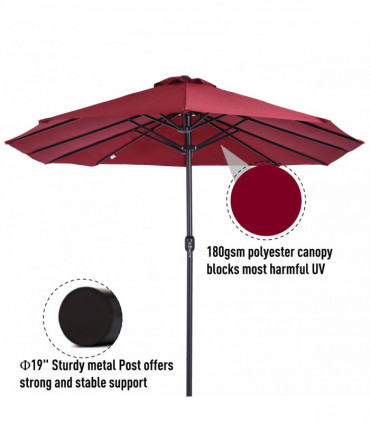 4.6m Double-Sided Patio Parasol Sun Umbrella-Wine Red