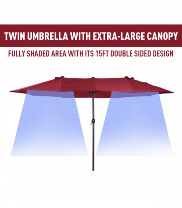 4.6m Double-Sided Patio Parasol Sun Umbrella-Wine Red