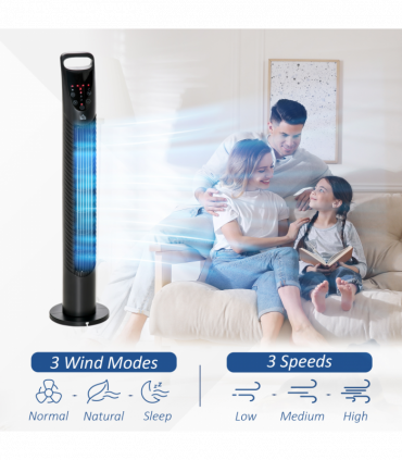 Tower Fan Black ABS 18cmx18cmx78.5cm 40W Wind Speed Adjustable Oscillating Fan