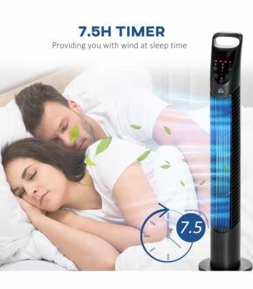 Tower Fan Black ABS 18cmx18cmx78.5cm 40W Wind Speed Adjustable Oscillating Fan