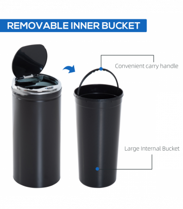 Sensor Trash Can 42L Stainless Steel Black 30.5cm x 30.5cm x 68cm
