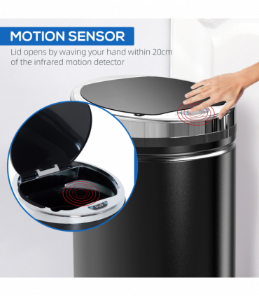 Sensor Trash Can 42L Stainless Steel Black 30.5cm x 30.5cm x 68cm