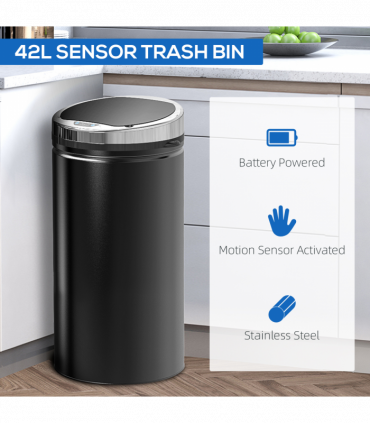 Sensor Trash Can 42L Stainless Steel Black 30.5cm x 30.5cm x 68cm