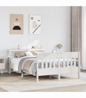 vidaXL Bed Frame without Mattress White 135x190 cm Double Solid Wood Pine