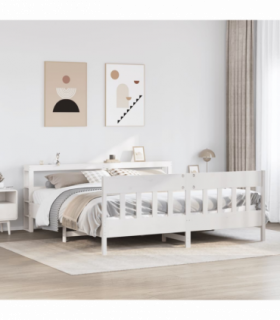 vidaXL Bed Frame without Mattress White 180x200 cm Super King Solid Wood Pine