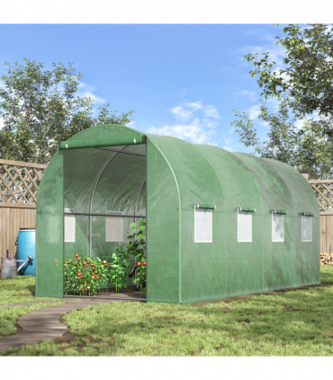 4x2 m Polytunnel Walk-in Greenhouse with Zip Door and Windows-Green