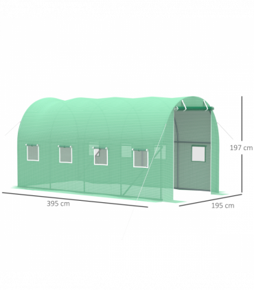 4x2 m Polytunnel Walk-in Greenhouse with Zip Door and Windows-Green