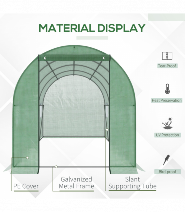 4x2 m Polytunnel Walk-in Greenhouse with Zip Door and Windows-Green