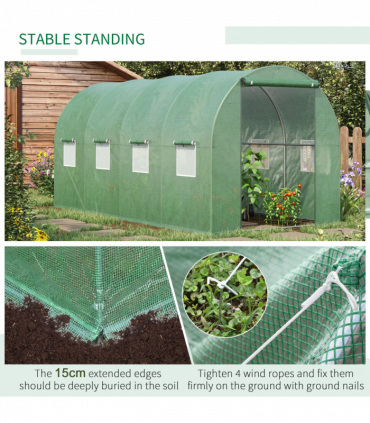 4x2 m Polytunnel Walk-in Greenhouse with Zip Door and Windows-Green