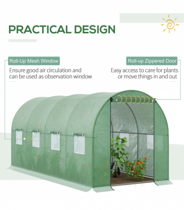 4x2 m Polytunnel Walk-in Greenhouse with Zip Door and Windows-Green