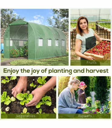 4x2 m Polytunnel Walk-in Greenhouse with Zip Door and Windows-Green