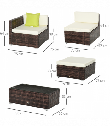 Outdoor Rattan Wicker Sofa Brown 75cmx75cmx64cm PE Rattan Wicker 5 PCS Sofa Set