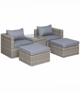 Outdoor Seating Set PE Rattan Grey 73cm x 73cm x 65cm 5 Pcs Armchair Comfort