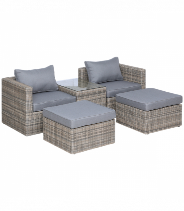 Outdoor Seating Set PE Rattan Grey 73cm x 73cm x 65cm 5 Pcs Armchair Comfort