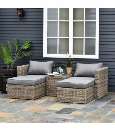 Outdoor Seating Set PE Rattan Grey 73cm x 73cm x 65cm 5 Pcs Armchair Comfort