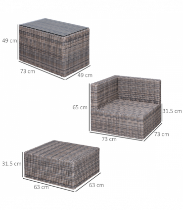 Outdoor Seating Set PE Rattan Grey 73cm x 73cm x 65cm 5 Pcs Armchair Comfort
