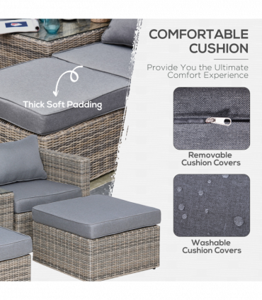 Outdoor Seating Set PE Rattan Grey 73cm x 73cm x 65cm 5 Pcs Armchair Comfort