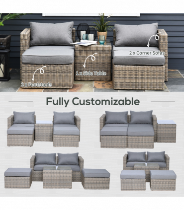 Outdoor Seating Set PE Rattan Grey 73cm x 73cm x 65cm 5 Pcs Armchair Comfort