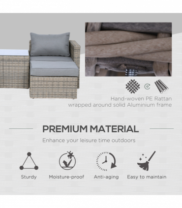 Outdoor Seating Set PE Rattan Grey 73cm x 73cm x 65cm 5 Pcs Armchair Comfort