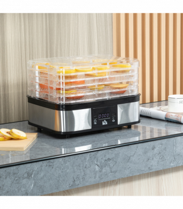 5 Tier Food Dehydrator 245W Stainless Steel Food Dryer Machine Timer LCD Silver