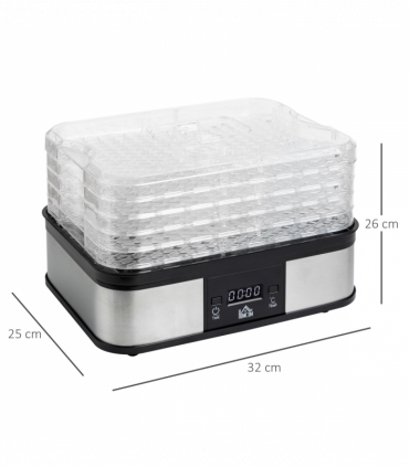 5 Tier Food Dehydrator 245W Stainless Steel Food Dryer Machine Timer LCD Silver