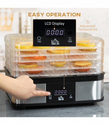 5 Tier Food Dehydrator 245W Stainless Steel Food Dryer Machine Timer LCD Silver